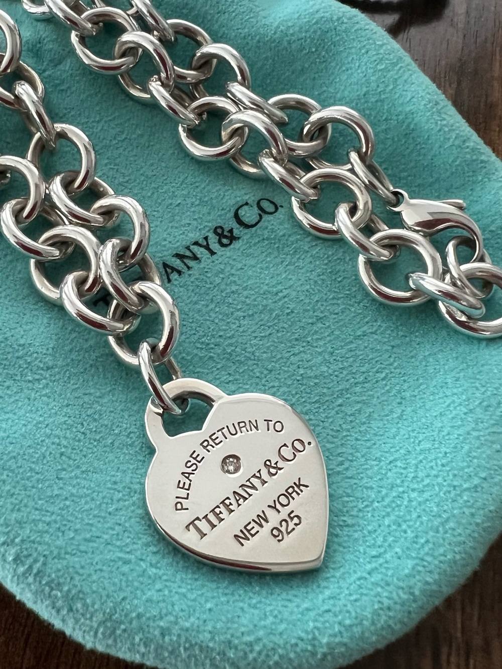 Tiffany & Co. Sterling Silver Heart Tag Necklace with Diamond - Silver - Picture 2 of 4